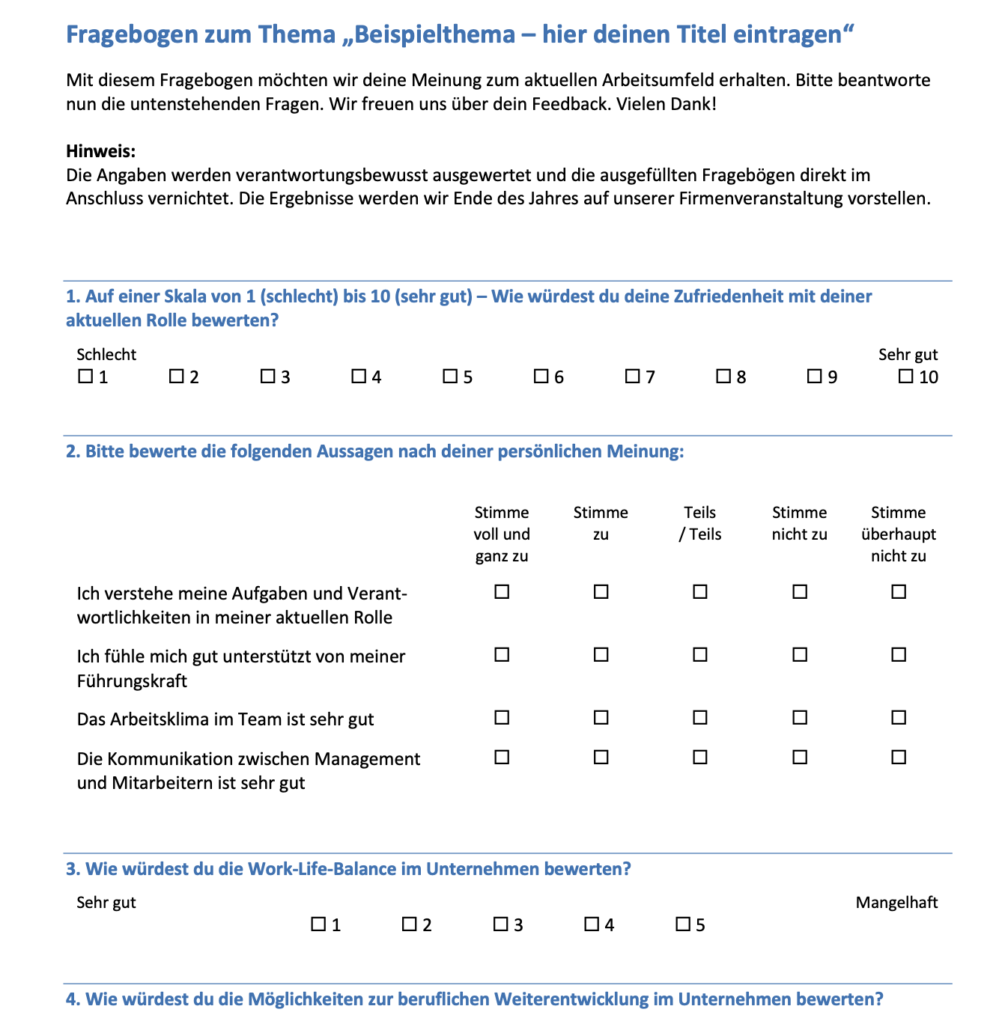 Fragebogen Erstellen Mit Word Inkl Anleitung Vorlage