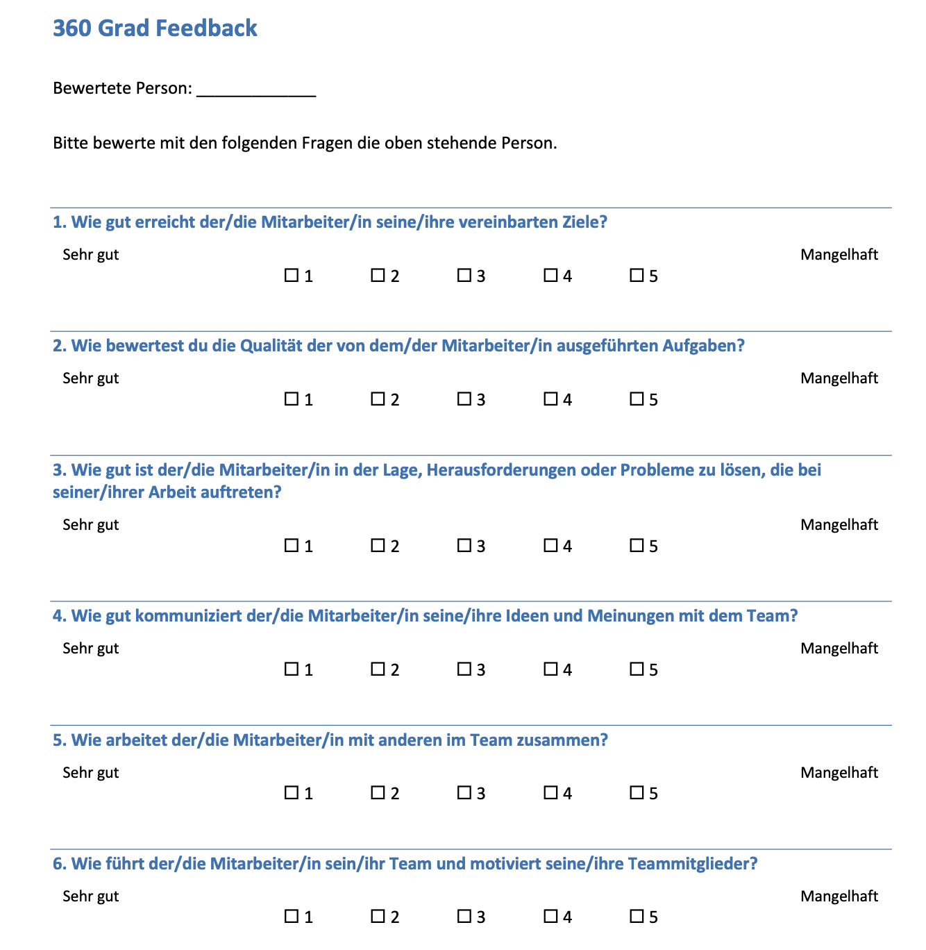 360-Grad-Feedback Fragebogen: Vorlagen & Beispiele