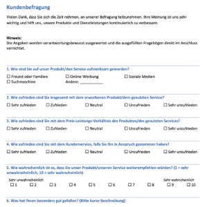 Kundenbefragung Vorlage: Fragebogen + Muster